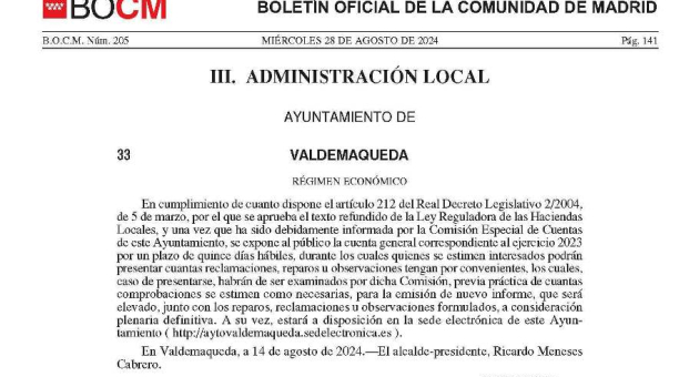 Exposición pública de la cuenta general correspondiente al ejercicio 2023